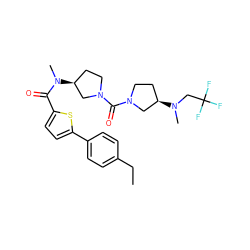CCc1ccc(-c2ccc(C(=O)N(C)[C@H]3CCN(C(=O)N4CC[C@@H](N(C)CC(F)(F)F)C4)C3)s2)cc1 ZINC000036351874