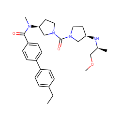 CCc1ccc(-c2ccc(C(=O)N(C)[C@H]3CCN(C(=O)N4CC[C@@H](N[C@@H](C)COC)C4)C3)cc2)cc1 ZINC000036351782