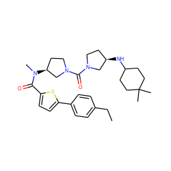 CCc1ccc(-c2ccc(C(=O)N(C)[C@H]3CCN(C(=O)N4CC[C@@H](NC5CCC(C)(C)CC5)C4)C3)s2)cc1 ZINC000036151860
