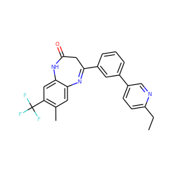 CCc1ccc(-c2cccc(C3=Nc4cc(C)c(C(F)(F)F)cc4NC(=O)C3)c2)cn1 ZINC000101383322