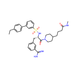 CCc1ccc(-c2cccc(S(=O)(=O)N[C@@H](Cc3cccc(C(=N)N)c3)C(=O)N3CCC(CCCC(=O)NC)CC3)c2)cc1 ZINC000096175786