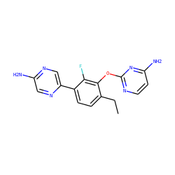 CCc1ccc(-c2cnc(N)cn2)c(F)c1Oc1nccc(N)n1 ZINC000224546302
