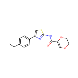 CCc1ccc(-c2csc(NC(=O)C3=COCCO3)n2)cc1 ZINC000005985207