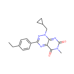 CCc1ccc(-c2nc3c(=O)n(C)c(=O)nc-3n(CC3CC3)n2)cc1 ZINC000096282738