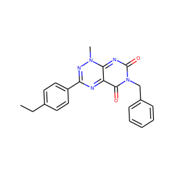 CCc1ccc(-c2nc3c(=O)n(Cc4ccccc4)c(=O)nc-3n(C)n2)cc1 ZINC000096282733