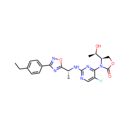 CCc1ccc(-c2noc([C@@H](C)Nc3ncc(F)c(N4C(=O)OC[C@@H]4[C@@H](C)O)n3)n2)cc1 ZINC000221669283