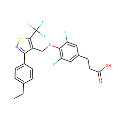 CCc1ccc(-c2nsc(C(F)(F)F)c2COc2c(F)cc(CCC(=O)O)cc2F)cc1 ZINC000214132684