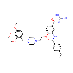 CCc1ccc(C(=O)Nc2cc(C(=O)NC(=N)N)ccc2OCCN2CCN(Cc3ccc(OC)c(OC)c3OC)CC2)cc1 ZINC000072116627