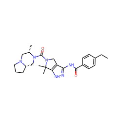 CCc1ccc(C(=O)Nc2n[nH]c3c2CN(C(=O)N2C[C@@H]4CCCN4C[C@@H]2C)C3(C)C)cc1 ZINC000114180984