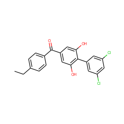 CCc1ccc(C(=O)c2cc(O)c(-c3cc(Cl)cc(Cl)c3)c(O)c2)cc1 ZINC000473107740