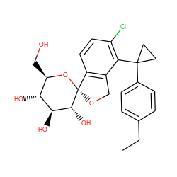 CCc1ccc(C2(c3c(Cl)ccc4c3CO[C@]43O[C@H](CO)[C@@H](O)[C@H](O)[C@H]3O)CC2)cc1 ZINC000045253284