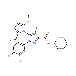 CCc1ccc(CC)n1-c1c(C)c(C(=O)NC2CCCCC2)nn1-c1ccc(Cl)c(Cl)c1 ZINC000073138145