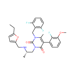 CCc1ccc(CN[C@@H](C)Cn2c(=O)c(-c3cccc(OC)c3F)c(C)n(Cc3c(F)cccc3F)c2=O)o1 ZINC000028256658