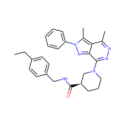 CCc1ccc(CNC(=O)[C@@H]2CCCN(c3nnc(C)c4c(C)n(-c5ccccc5)nc34)C2)cc1 ZINC000008594801