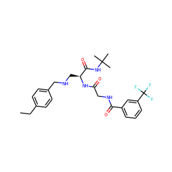 CCc1ccc(CNC[C@H](NC(=O)CNC(=O)c2cccc(C(F)(F)F)c2)C(=O)NC(C)(C)C)cc1 ZINC000028952401