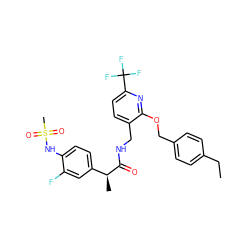 CCc1ccc(COc2nc(C(F)(F)F)ccc2CNC(=O)[C@@H](C)c2ccc(NS(C)(=O)=O)c(F)c2)cc1 ZINC000096270903