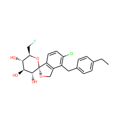 CCc1ccc(Cc2c(Cl)ccc3c2CO[C@]32O[C@H](CF)[C@@H](O)[C@H](O)[C@H]2O)cc1 ZINC000045245759