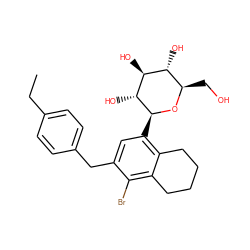 CCc1ccc(Cc2cc([C@@H]3O[C@H](CO)[C@@H](O)[C@H](O)[C@H]3O)c3c(c2Br)CCCC3)cc1 ZINC000214211461