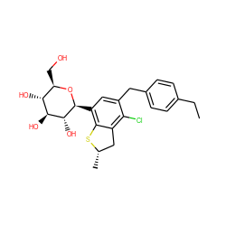 CCc1ccc(Cc2cc([C@@H]3O[C@H](CO)[C@@H](O)[C@H](O)[C@H]3O)c3c(c2Cl)C[C@H](C)S3)cc1 ZINC000206068156