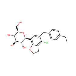 CCc1ccc(Cc2cc([C@@H]3O[C@H](CO)[C@@H](O)[C@H](O)[C@H]3O)c3c(c2Cl)CCO3)cc1 ZINC000206068928