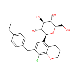 CCc1ccc(Cc2cc([C@@H]3O[C@H](CO)[C@@H](O)[C@H](O)[C@H]3O)c3c(c2Cl)OCCC3)cc1 ZINC000206069380