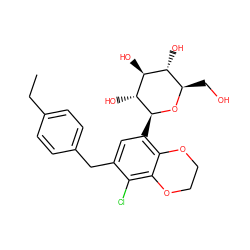 CCc1ccc(Cc2cc([C@@H]3O[C@H](CO)[C@@H](O)[C@H](O)[C@H]3O)c3c(c2Cl)OCCO3)cc1 ZINC000142317765