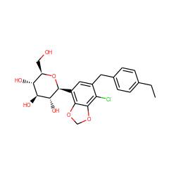 CCc1ccc(Cc2cc([C@@H]3O[C@H](CO)[C@@H](O)[C@H](O)[C@H]3O)c3c(c2Cl)OCO3)cc1 ZINC000206123519