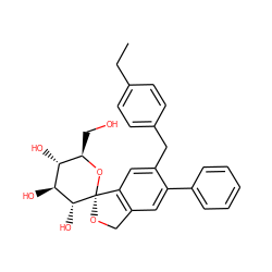 CCc1ccc(Cc2cc3c(cc2-c2ccccc2)CO[C@]32O[C@H](CO)[C@@H](O)[C@H](O)[C@H]2O)cc1 ZINC000095556573