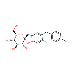 CCc1ccc(Cc2cc3c(cc2Cl)O[C@@]2(C3)O[C@H](CO)[C@@H](O)[C@H](O)[C@H]2O)cc1 ZINC000045300123