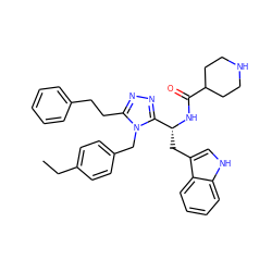 CCc1ccc(Cn2c(CCc3ccccc3)nnc2[C@@H](Cc2c[nH]c3ccccc23)NC(=O)C2CCNCC2)cc1 ZINC000014970602