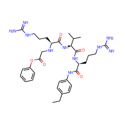 CCc1ccc(NC(=O)[C@H](CCCNC(=N)N)NC(=O)[C@@H](NC(=O)[C@H](CCCNC(=N)N)NCC(=O)Oc2ccccc2)C(C)C)cc1 ZINC000084757413