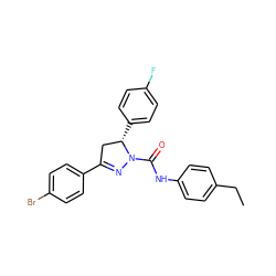 CCc1ccc(NC(=O)N2N=C(c3ccc(Br)cc3)C[C@@H]2c2ccc(F)cc2)cc1 ZINC001772616254