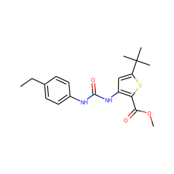 CCc1ccc(NC(=O)Nc2cc(C(C)(C)C)sc2C(=O)OC)cc1 ZINC000028221749