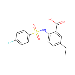 CCc1ccc(NS(=O)(=O)c2ccc(F)cc2)c(C(=O)O)c1 ZINC000014965086