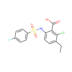 CCc1ccc(NS(=O)(=O)c2ccc(F)cc2)c(C(=O)O)c1Cl ZINC000014965082