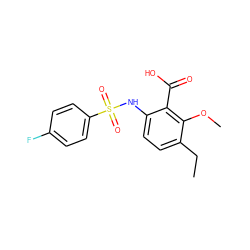 CCc1ccc(NS(=O)(=O)c2ccc(F)cc2)c(C(=O)O)c1OC ZINC000014965059