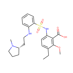 CCc1ccc(NS(=O)(=O)c2ccccc2NCC[C@@H]2CCCN2C)c(C(=O)O)c1OC ZINC000014965127