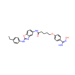 CCc1ccc(Nc2nc3cc(NC(=O)CCCCOc4ccc(/C(N)=N\O)cc4)ccc3o2)cc1 ZINC000205427620