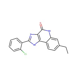 CCc1ccc2c(c1)[nH]c(=O)c1nc(-c3ccccc3Cl)[nH]c12 ZINC000096270726