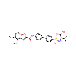 CCc1ccc2oc(C(=O)Nc3ccc(-c4ccc(S(=O)(=O)N[C@H](C(=O)O)C(C)C)cc4)cc3)c(C)c2c1OC ZINC000028526009