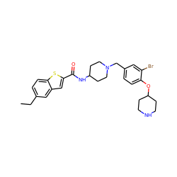 CCc1ccc2sc(C(=O)NC3CCN(Cc4ccc(OC5CCNCC5)c(Br)c4)CC3)cc2c1 ZINC001772613193