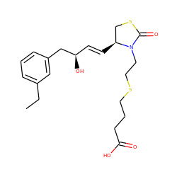 CCc1cccc(C[C@H](O)/C=C/[C@H]2CSC(=O)N2CCSCCCC(=O)O)c1 ZINC000073198786