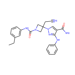 CCc1cccc(NC(=O)N2CC(CC#N)(n3cc(C(N)=O)c(Nc4ccccc4)n3)C2)c1 ZINC000220974872