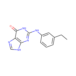 CCc1cccc(Nc2nc3[nH]cnc3c(=O)[nH]2)c1 ZINC000013602979