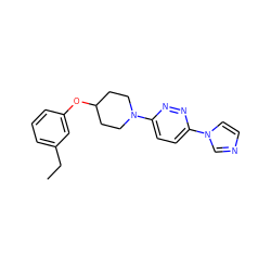 CCc1cccc(OC2CCN(c3ccc(-n4ccnc4)nn3)CC2)c1 ZINC000045375149