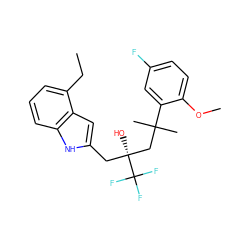 CCc1cccc2[nH]c(C[C@@](O)(CC(C)(C)c3cc(F)ccc3OC)C(F)(F)F)cc12 ZINC000073141376