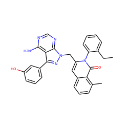 CCc1ccccc1-n1c(Cn2nc(-c3cccc(O)c3)c3c(N)ncnc32)cc2cccc(C)c2c1=O ZINC000088345607