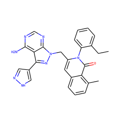 CCc1ccccc1-n1c(Cn2nc(-c3cn[nH]c3)c3c(N)ncnc32)cc2cccc(C)c2c1=O ZINC000145973710