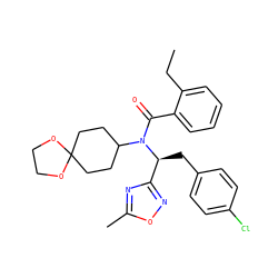 CCc1ccccc1C(=O)N(C1CCC2(CC1)OCCO2)[C@@H](Cc1ccc(Cl)cc1)c1noc(C)n1 ZINC000040392827