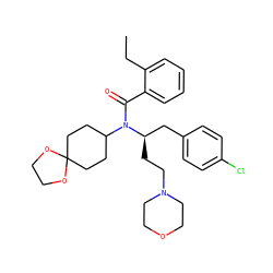 CCc1ccccc1C(=O)N(C1CCC2(CC1)OCCO2)[C@H](CCN1CCOCC1)Cc1ccc(Cl)cc1 ZINC000044406411